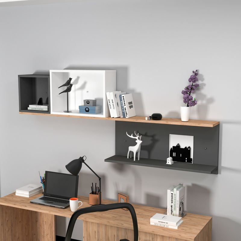 Casa si Gradina - Mobilier - Biblioteci si rafturi - Rafturi - Raft de perete, Hanah Home, panou aglomerat melaminat, pin atlantic antracit alb, 180x80.4x19.6 cm - Infinity.ro