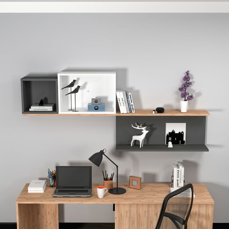Casa si Gradina - Mobilier - Biblioteci si rafturi - Rafturi - Raft de perete, Hanah Home, panou aglomerat melaminat, pin atlantic antracit alb, 180x80.4x19.6 cm - Infinity.ro