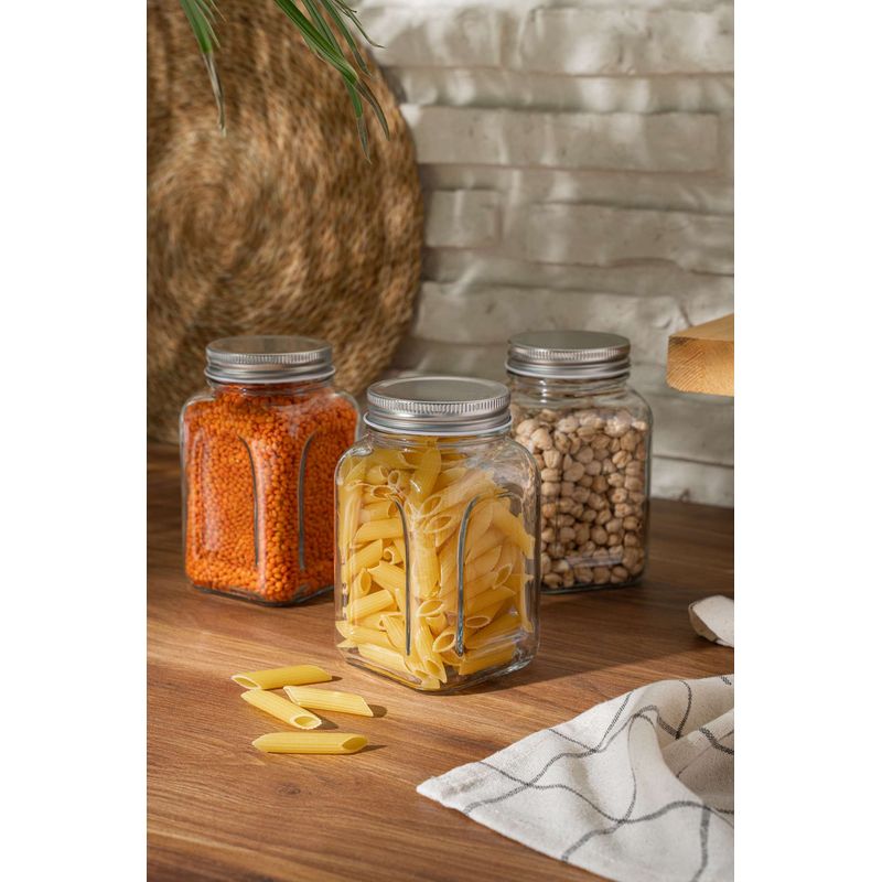 Casa si Gradina - Bucatarie si vesela - Organizare si depozitare bucatarie - Borcane si capace - Set borcane, Hermia, sticla, argintiu, 8.5x8.5x14 cm, 660 ml, 3 piese - Infinity.ro
