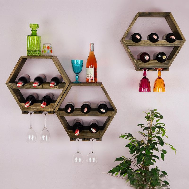 Casa si Gradina - Bucatarie si vesela - Accesorii bar - Suporturi bauturi - Raft de bucatarie, Hanah Home, lemn de molid, stejar inchis, 42x46x20 cm - Infinity.ro