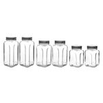 Casa si Gradina - Bucatarie si vesela - Organizare si depozitare bucatarie - Borcane si capace - Set borcane, Hermia, sticla, argintiu, 8.5x8.5x14/16.5/20 cm, 6 piese - Infinity.ro