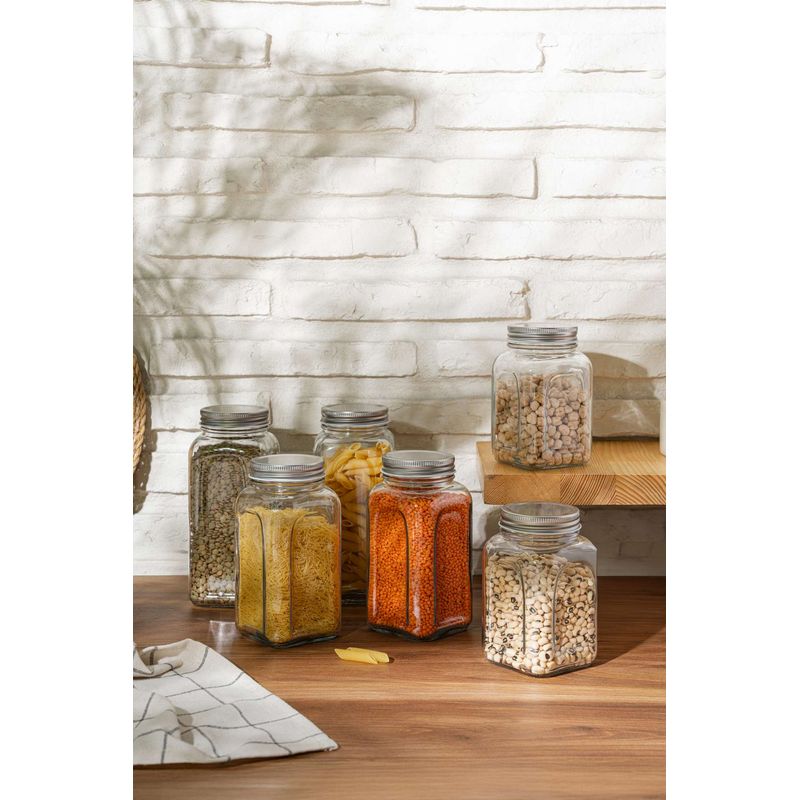 Casa si Gradina - Bucatarie si vesela - Organizare si depozitare bucatarie - Borcane si capace - Set borcane, Hermia, sticla, argintiu, 8.5x8.5x14/16.5/20 cm, 6 piese - Infinity.ro