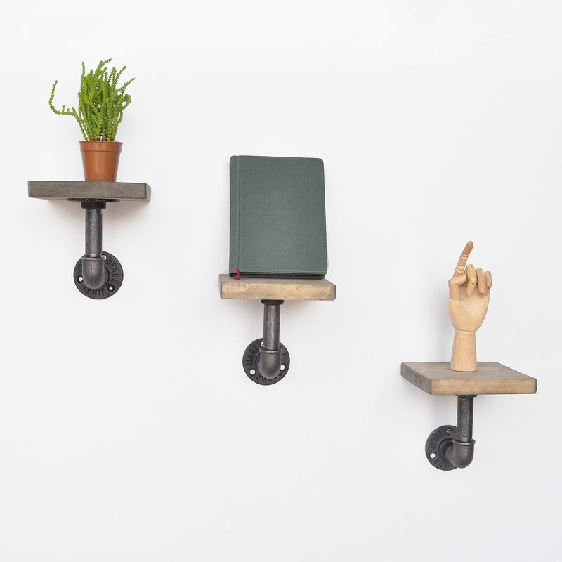 Casa si Gradina - Mobilier - Biblioteci si rafturi - Rafturi - Raft cu tevi, Hanah Home, lemn de molid si metal, negru si nuc, 15x15x15 cm - Infinity.ro