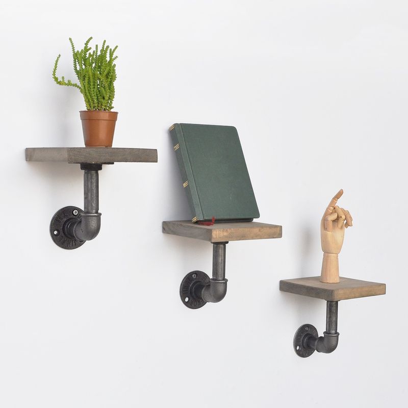 Casa si Gradina - Mobilier - Biblioteci si rafturi - Rafturi - Raft cu tevi, Hanah Home, lemn de molid si metal, negru si nuc, 15x15x15 cm - Infinity.ro