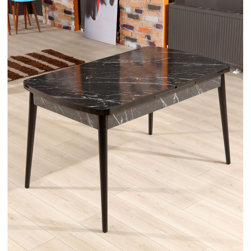 Casa si Gradina - Mobilier - Mese si birouri - Mese bucatarie si dining - Masa extensibila, Hanah Home, panou aglomerat cu melamina, negru alb, 132x79x76.5 cm - Infinity.ro