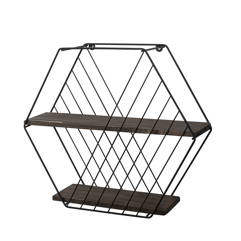 Casa si Gradina - Mobilier - Biblioteci si rafturi - Rafturi - Raft de perete, Hanah Home, lemn molid, negru si nuc inchis, 60x52x15 cm - Infinity.ro