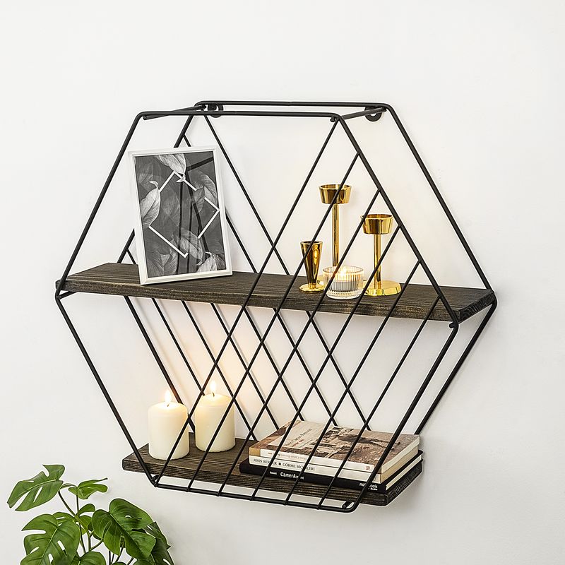 Casa si Gradina - Mobilier - Biblioteci si rafturi - Rafturi - Raft de perete, Hanah Home, lemn molid, negru si nuc inchis, 60x52x15 cm - Infinity.ro