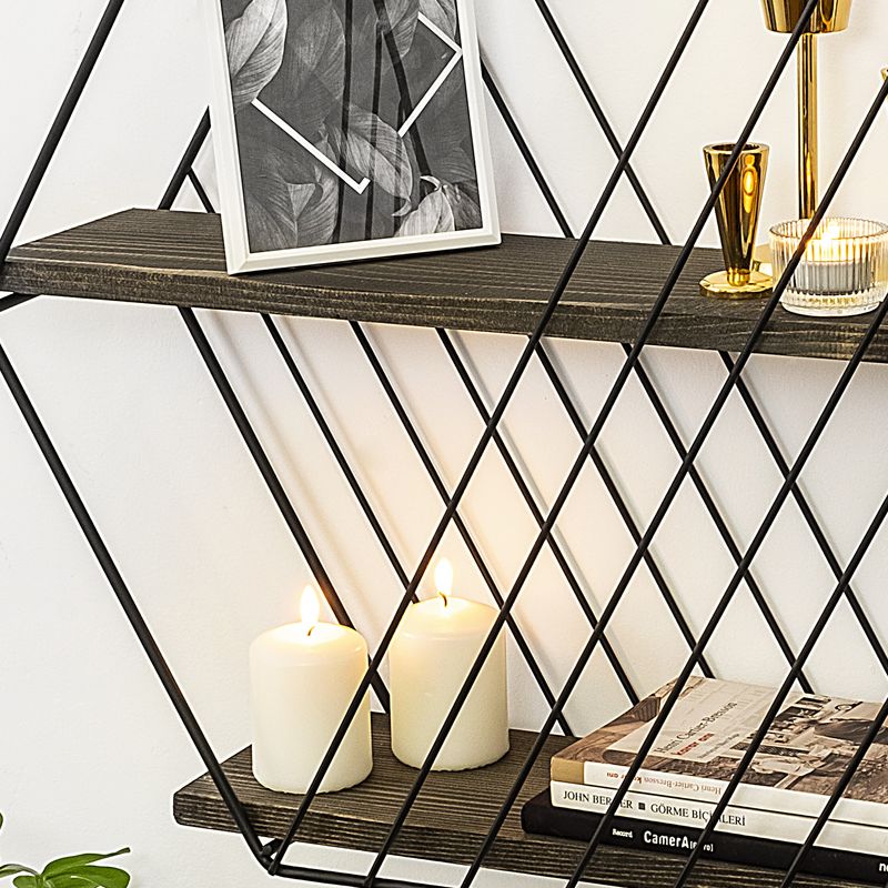 Casa si Gradina - Mobilier - Biblioteci si rafturi - Rafturi - Raft de perete, Hanah Home, lemn molid, negru si nuc inchis, 60x52x15 cm - Infinity.ro