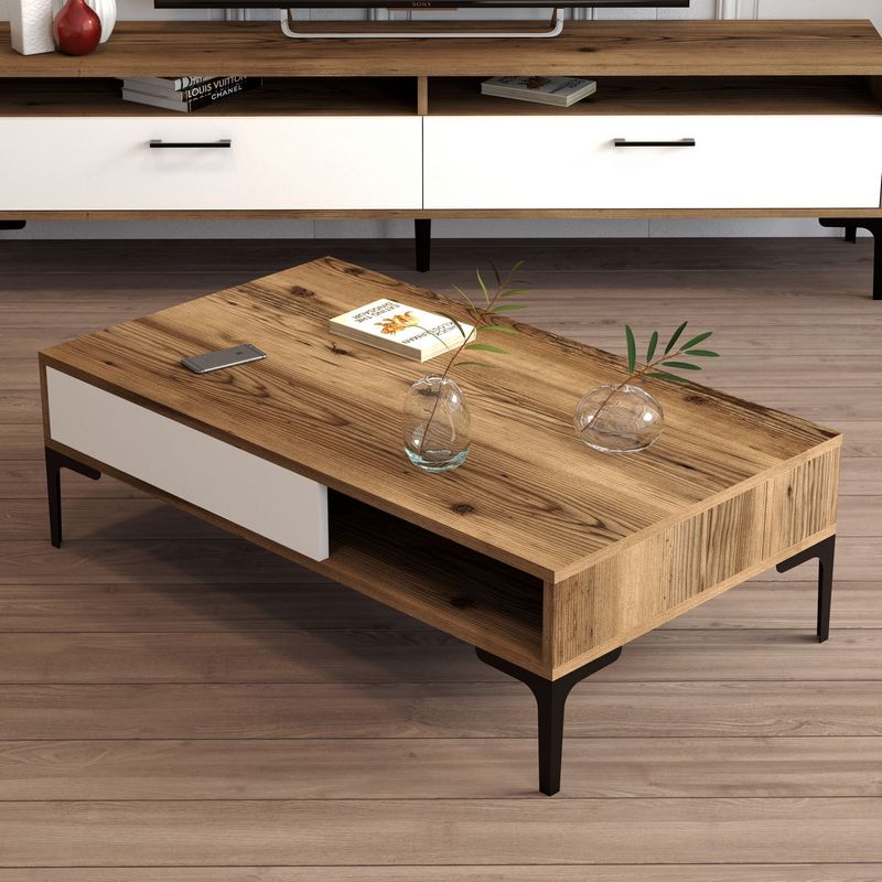 Casa si Gradina - Mobilier - Mese si birouri - Masute de cafea - Masuta de cafea, Hanah Home, pal melaminat, nuc si alb, 105x60x32.6 cm - Infinity.ro