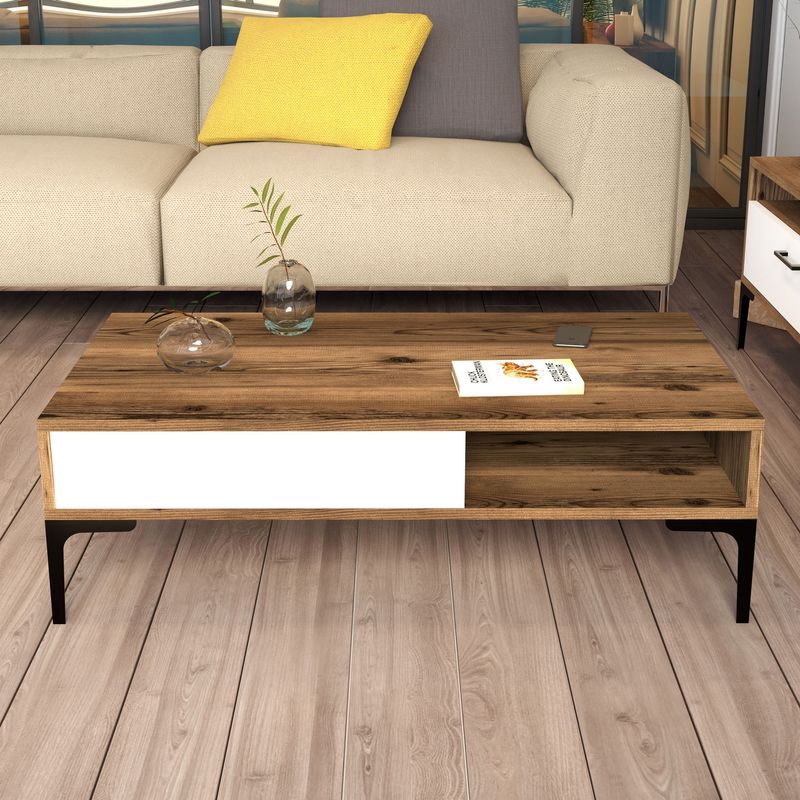 Casa si Gradina - Mobilier - Mese si birouri - Masute de cafea - Masuta de cafea, Hanah Home, pal melaminat, nuc si alb, 105x60x32.6 cm - Infinity.ro