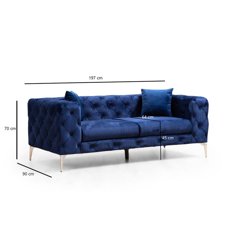 Casa si Gradina - Mobilier - Canapele si coltare - Canapele - Canapea 2 locuri, Hanah Home, lemn de fag si pal, albastru marin, 197x70x90 cm - Infinity.ro