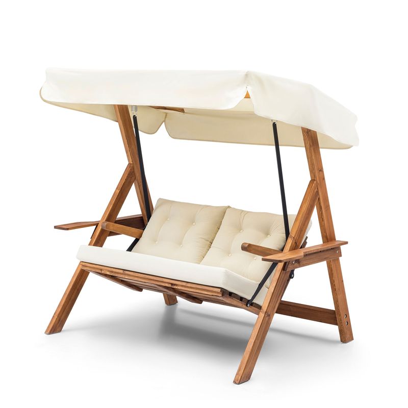 Casa si Gradina - Gradina si terasa - Balansoare si hamace - Balansoare - Balansoar de gradina dublu, Hanah Home, lemn de pin, crem, 160x120x195 cm - Infinity.ro