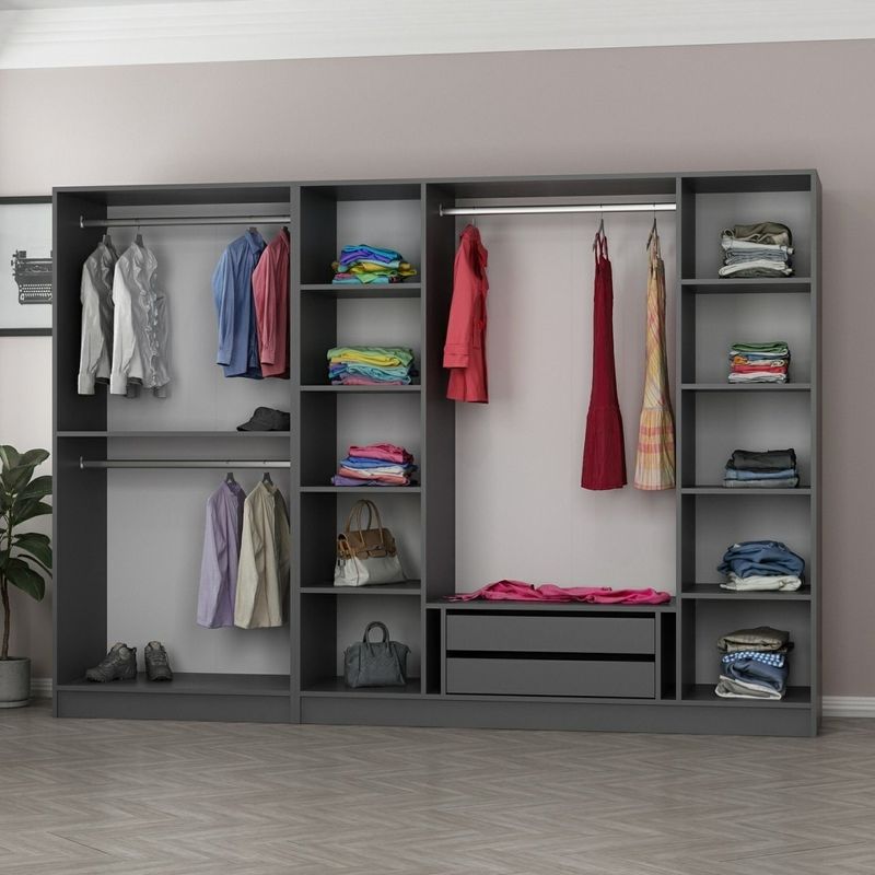 Casa si Gradina - Mobilier - Dulapuri si sifoniere - Dulapuri - Dulap, Hanah Home, pal melaminat, antracit si negru, 270x52x210 cm, 506MNR2729 - Infinity.ro
