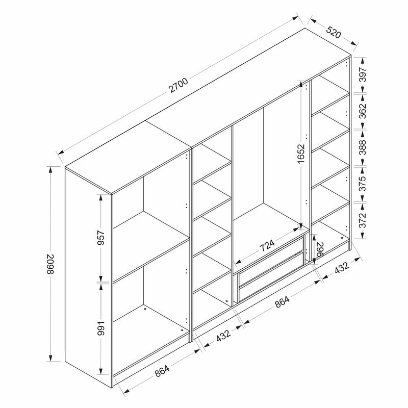 Casa si Gradina - Mobilier - Dulapuri si sifoniere - Dulapuri - Dulap, Hanah Home, pal melaminat, antracit si negru, 270x52x210 cm, 506MNR2729 - Infinity.ro