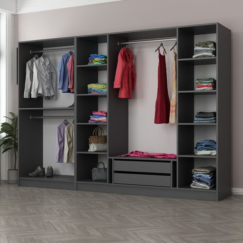 Casa si Gradina - Mobilier - Dulapuri si sifoniere - Dulapuri - Dulap, Hanah Home, pal melaminat, antracit si negru, 270x52x210 cm, 506MNR2729 - Infinity.ro