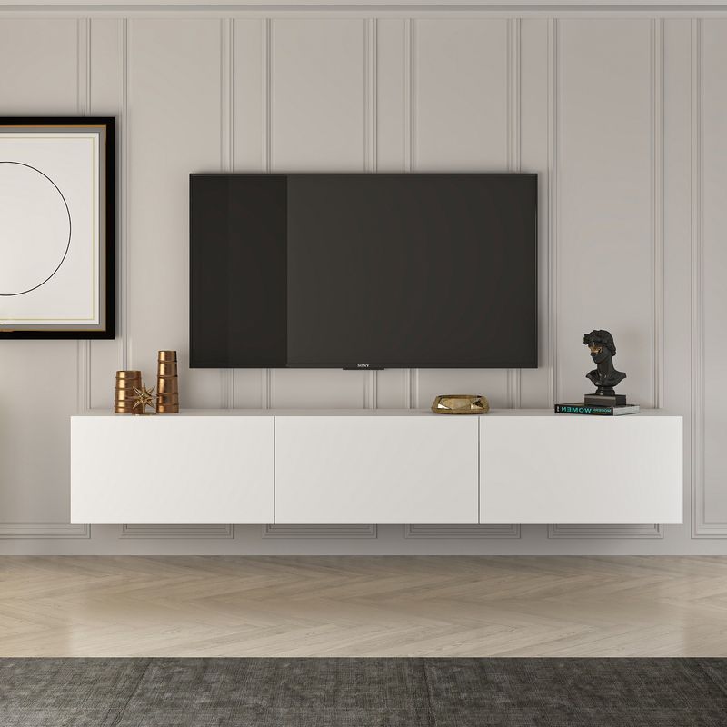 Casa si Gradina - Mobilier - Comode si corpuri - Comode - Comoda tv, Hanah Home, pal melaminat, alb, 150x30x32 cm - Infinity.ro