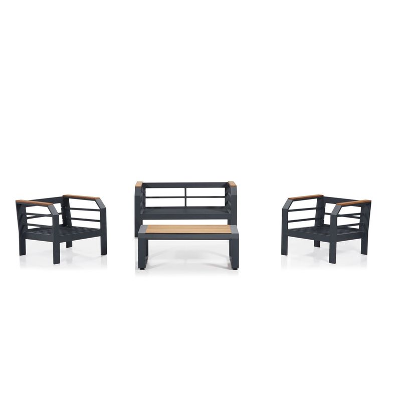 Casa si Gradina - Gradina si terasa - Mobilier exterior - Seturi mobila gradina - Set mobilier de gradina, Hanah Home, aluminiu, gri negru, 2+1+1+masa - Infinity.ro