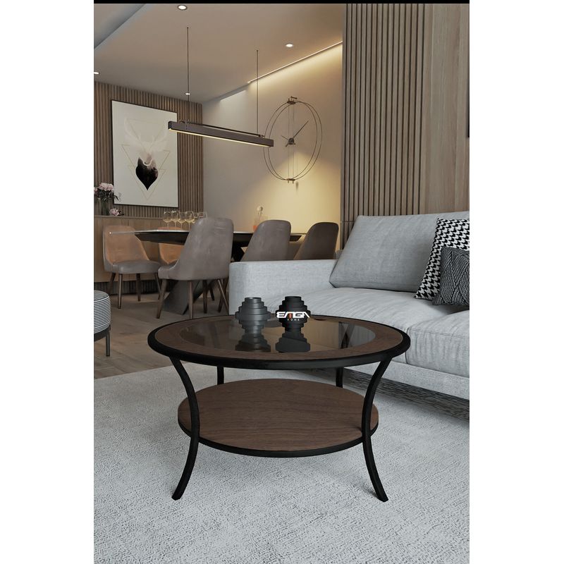 Casa si Gradina - Mobilier - Mese si birouri - Masute de cafea - Masuta de cafea, Hanah Home, sticla si mdf, nuc si fumuriu, 75x75x45 cm - Infinity.ro