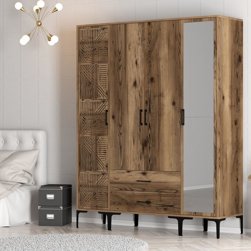 Casa si Gradina - Mobilier - Dulapuri si sifoniere - Sifoniere - Sifonier, Hanah Home, panou aglomerat melaminat, nuc, 160x201.4x47.5 cm - Infinity.ro