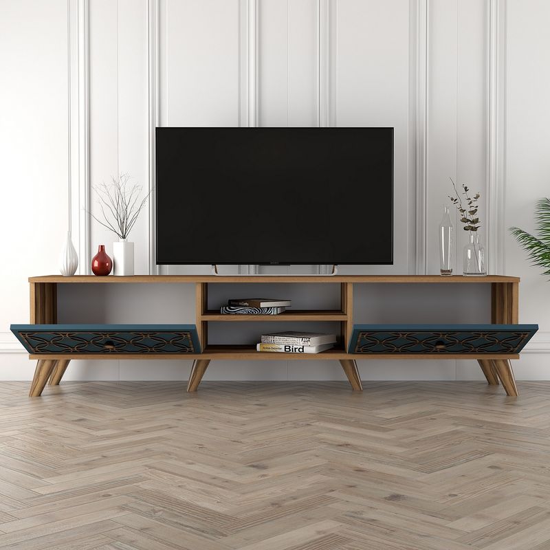 Casa si Gradina - Mobilier - Comode si corpuri - Comode - Comoda tv, Hanah Home, pal melaminat, nuc si calcedonie, 180x35x44 cm - Infinity.ro