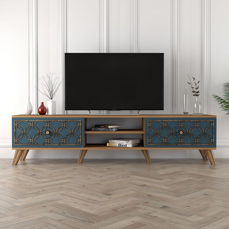 Casa si Gradina - Mobilier - Comode si corpuri - Comode - Comoda tv, Hanah Home, pal melaminat, nuc si calcedonie, 180x35x44 cm - Infinity.ro