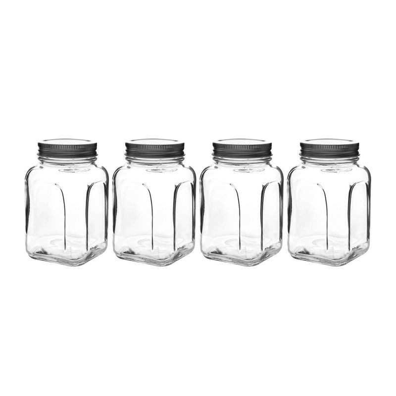 Casa si Gradina - Bucatarie si vesela - Organizare si depozitare bucatarie - Borcane si capace - Set borcane, Hermia, sticla, argintiu, 8.5x8.5x14 cm, 660 ml, 4 piese - Infinity.ro