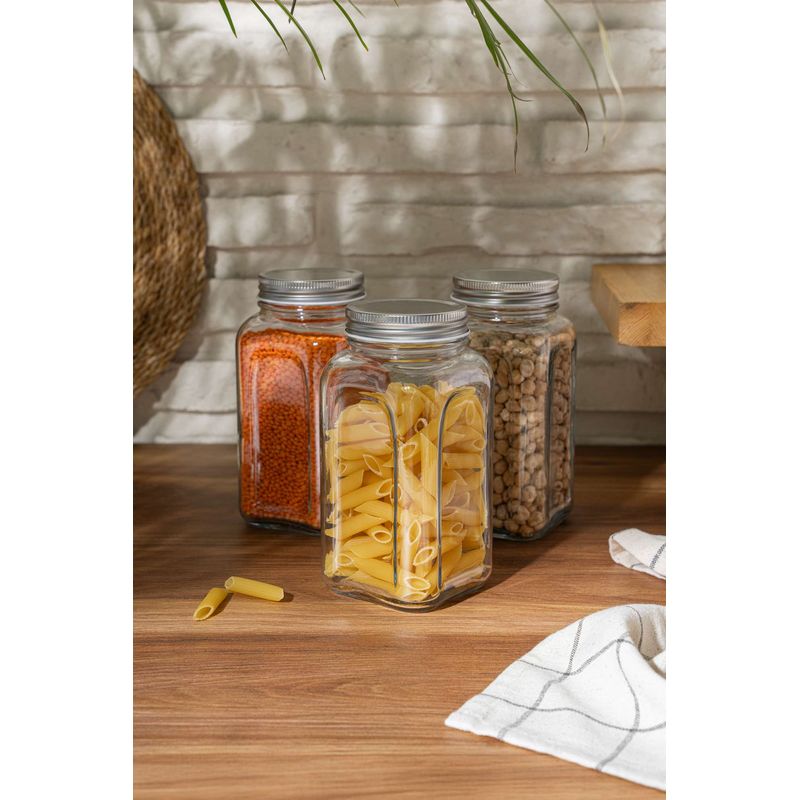 Casa si Gradina - Bucatarie si vesela - Organizare si depozitare bucatarie - Borcane si capace - Set borcane, Hermia, sticla, capac argintiu, 8.5x8.5x16.5 cm, 820 ml, 3 piese - Infinity.ro