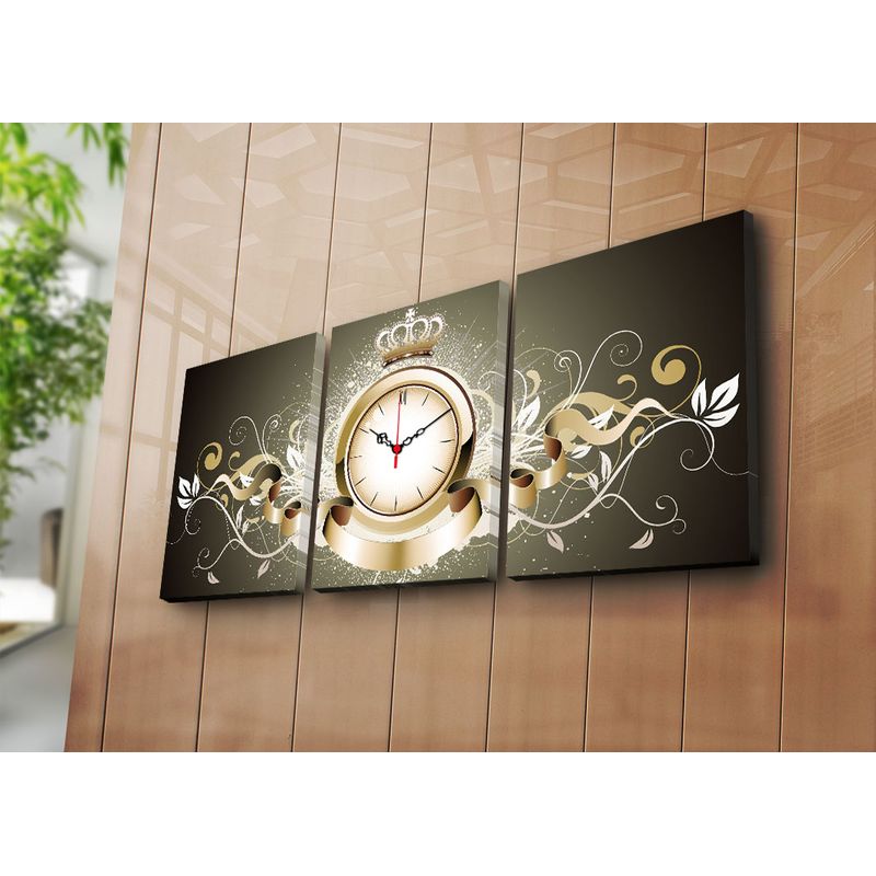 Casa si Gradina - Decoratiuni - Ceasuri - Ceas decorativ de perete, Wallxpert, panza din piele de caprioara, multicolor, 96x40 cm, set 3 piese - Infinity.ro