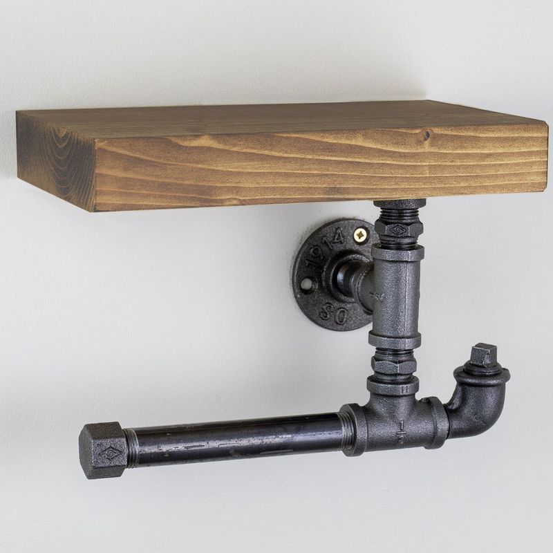 Casa si Gradina - Mobilier - Biblioteci si rafturi - Rafturi - Raft cu ţevi, Hanah Home, lemn de molid, metal, nuc şi negru, 30x18x13,5 cm - Infinity.ro