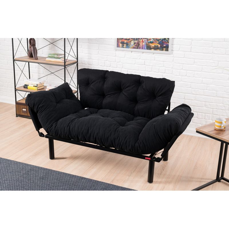 Casa si Gradina - Mobilier - Canapele si coltare - Canapele - Canapea extensibila, Hanah Home, microfibra, negru, 155x85x70 cm - Infinity.ro