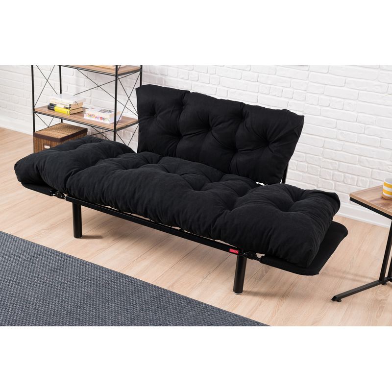 Casa si Gradina - Mobilier - Canapele si coltare - Canapele - Canapea extensibila, Hanah Home, microfibra, negru, 155x85x70 cm - Infinity.ro