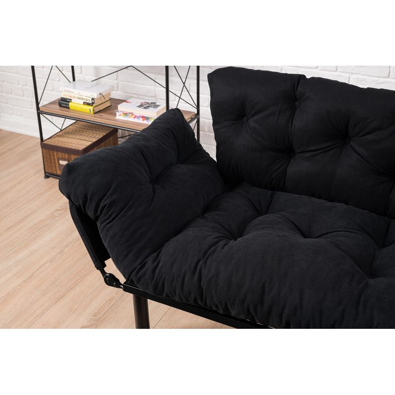 Casa si Gradina - Mobilier - Canapele si coltare - Canapele - Canapea extensibila, Hanah Home, microfibra, negru, 155x85x70 cm - Infinity.ro