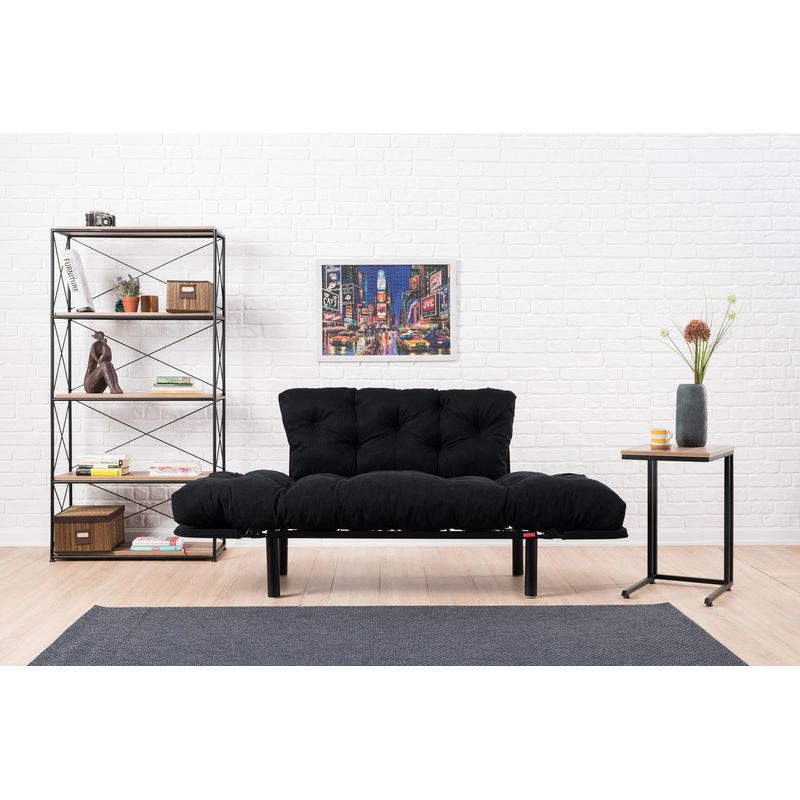 Casa si Gradina - Mobilier - Canapele si coltare - Canapele - Canapea extensibila, Hanah Home, microfibra, negru, 155x85x70 cm - Infinity.ro