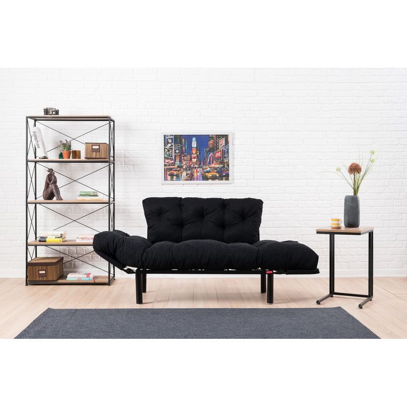 Casa si Gradina - Mobilier - Canapele si coltare - Canapele - Canapea extensibila, Hanah Home, microfibra, negru, 155x85x70 cm - Infinity.ro