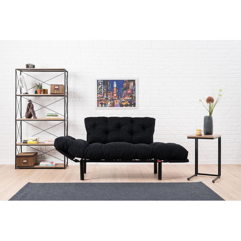 Casa si Gradina - Mobilier - Canapele si coltare - Canapele - Canapea extensibila, Hanah Home, microfibra, negru, 155x85x70 cm - Infinity.ro