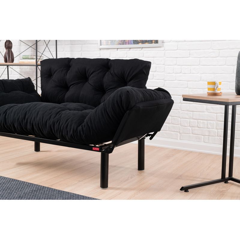 Casa si Gradina - Mobilier - Canapele si coltare - Canapele - Canapea extensibila, Hanah Home, microfibra, negru, 155x85x70 cm - Infinity.ro