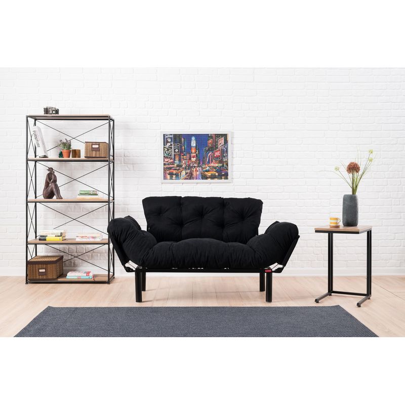 Casa si Gradina - Mobilier - Canapele si coltare - Canapele - Canapea extensibila, Hanah Home, microfibra, negru, 155x85x70 cm - Infinity.ro