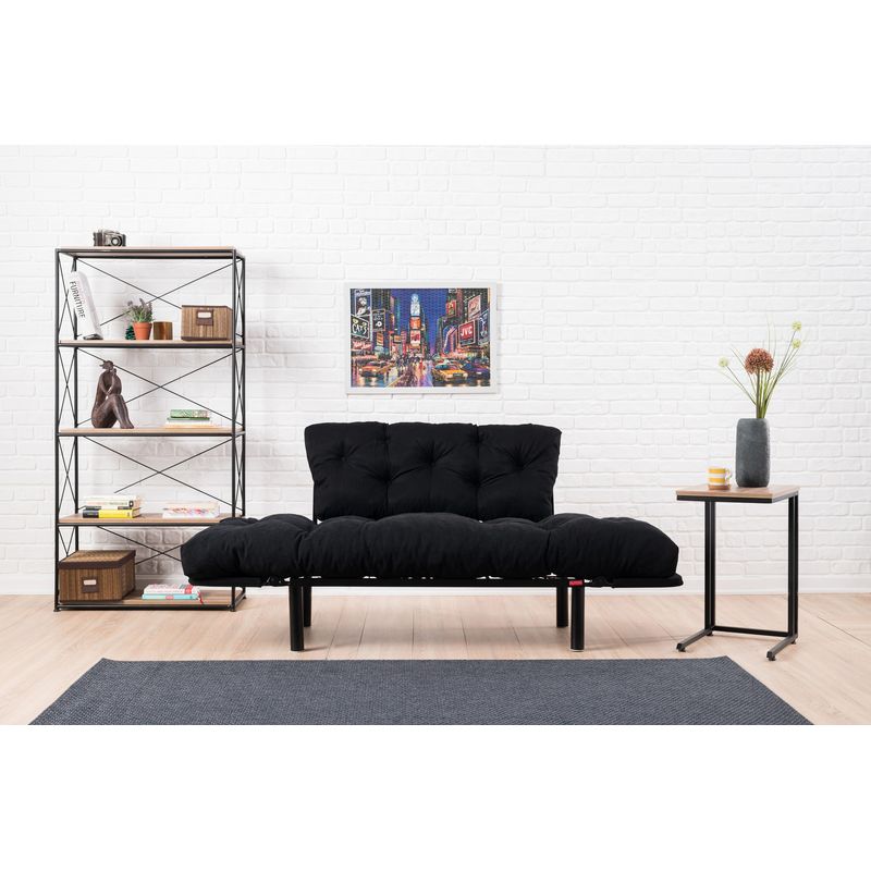 Casa si Gradina - Mobilier - Canapele si coltare - Canapele - Canapea extensibila, Hanah Home, microfibra, negru, 155x85x70 cm - Infinity.ro