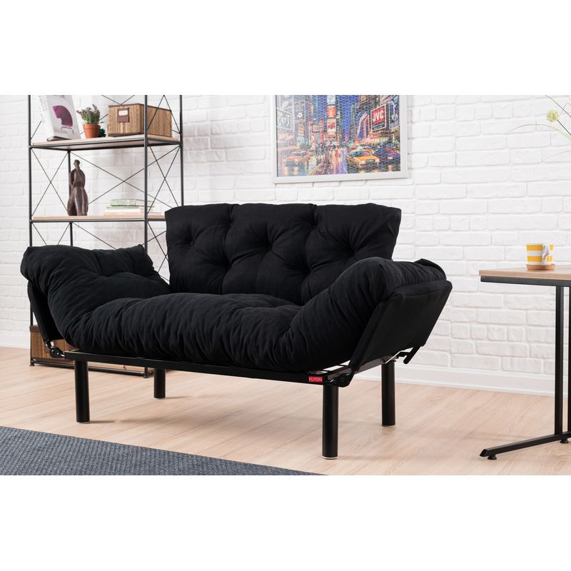Casa si Gradina - Mobilier - Canapele si coltare - Canapele - Canapea extensibila, Hanah Home, microfibra, negru, 155x85x70 cm - Infinity.ro