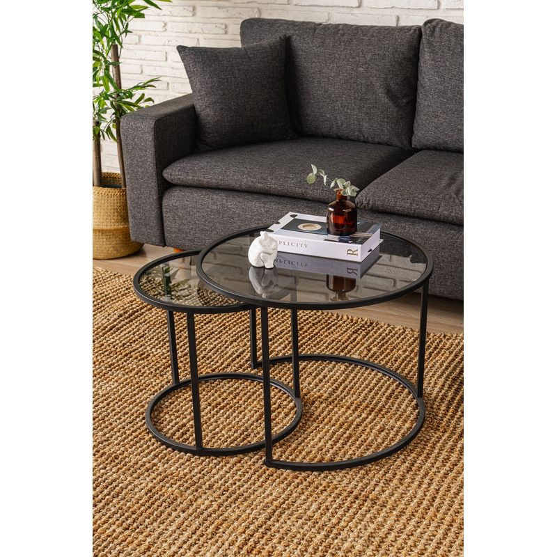 Casa si Gradina - Mobilier - Mese si birouri - Masute de cafea - Masuta de cafea, Hanah Home, sticla fumurie temperata, negru si fum, 60x60x43 cm - Infinity.ro