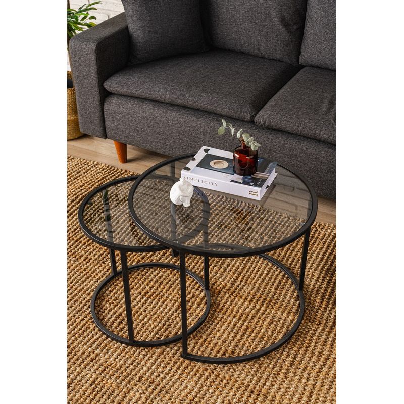 Casa si Gradina - Mobilier - Mese si birouri - Masute de cafea - Masuta de cafea, Hanah Home, sticla fumurie temperata, negru si fum, 60x60x43 cm - Infinity.ro
