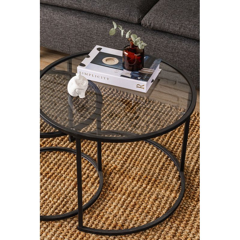 Casa si Gradina - Mobilier - Mese si birouri - Masute de cafea - Masuta de cafea, Hanah Home, sticla fumurie temperata, negru si fum, 60x60x43 cm - Infinity.ro