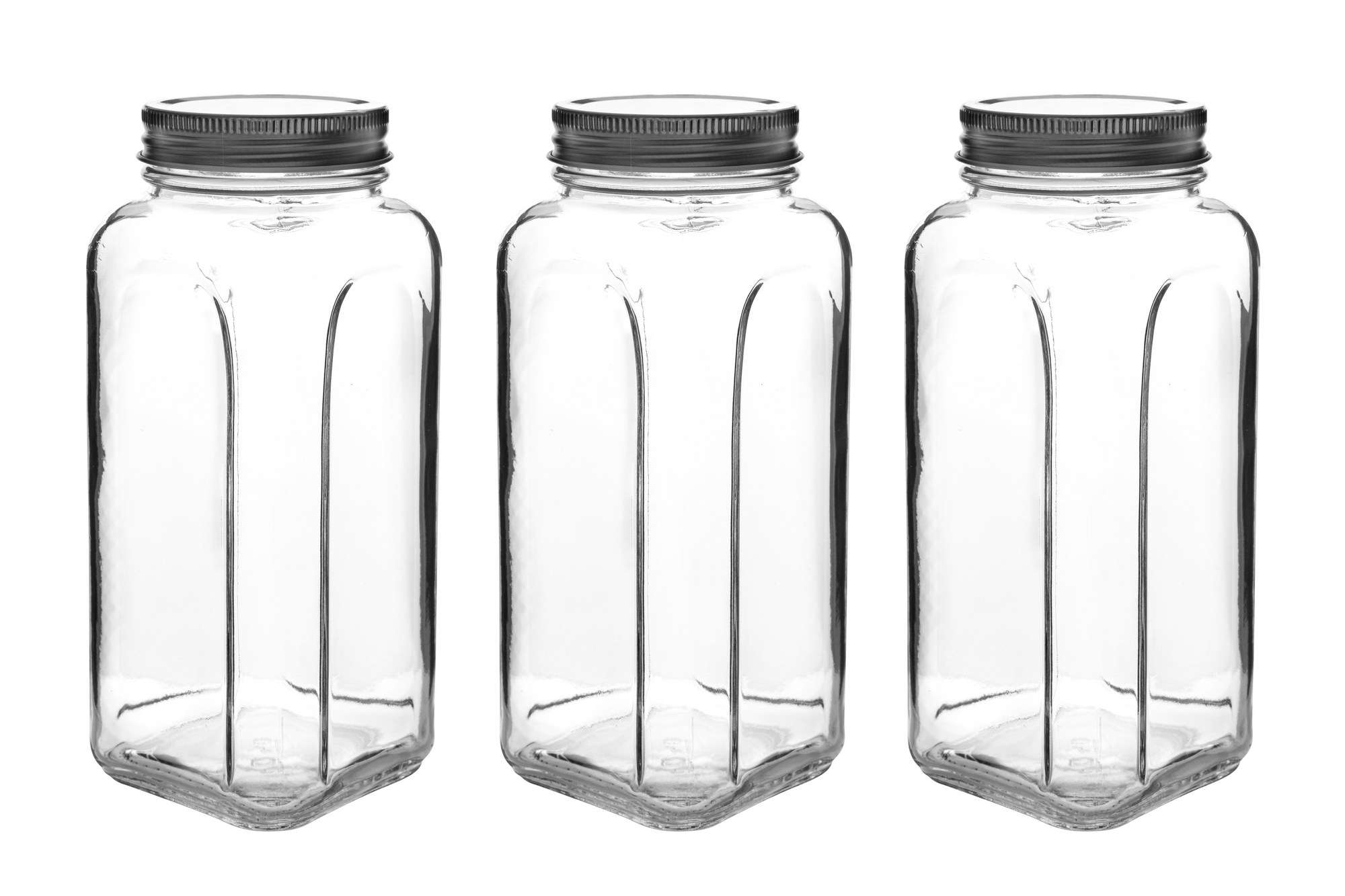 Set borcane, Hermia, sticla, argintiu, 8.5x8.5x20 cm, 3 piese
