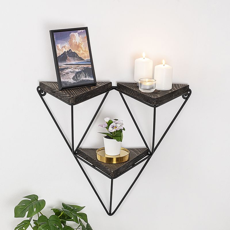 Casa si Gradina - Mobilier - Biblioteci si rafturi - Rafturi - Raft de perete, Hanah Home, lemn de molid, negru si nuc inchis, 57x45x15 cm - Infinity.ro