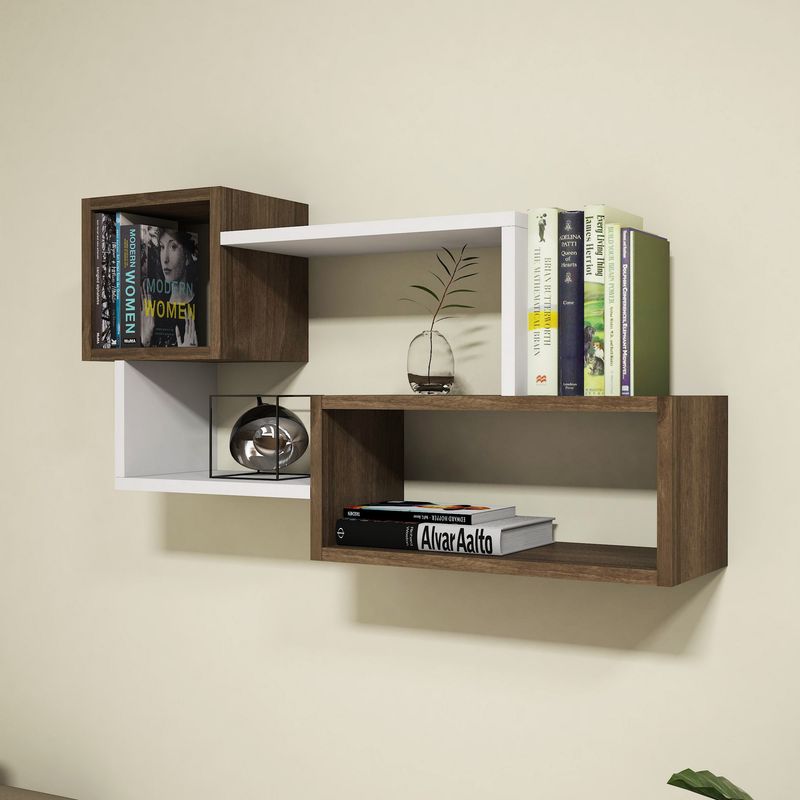 Casa si Gradina - Mobilier - Biblioteci si rafturi - Rafturi - Raft de perete, Hanah Home, pal melaminat, alb si nuc, 90.6x51x20 cm - Infinity.ro