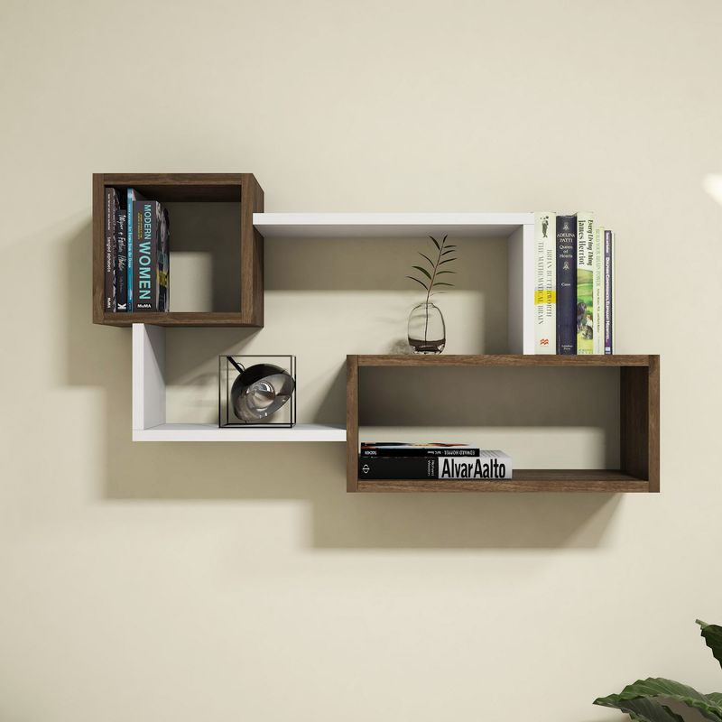 Casa si Gradina - Mobilier - Biblioteci si rafturi - Rafturi - Raft de perete, Hanah Home, pal melaminat, alb si nuc, 90.6x51x20 cm - Infinity.ro