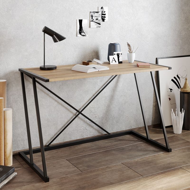 Casa si Gradina - Mobilier - Mese si birouri - Birouri - Birou de studiu, Hanah Home, pal melaminat, nuc si negru, 120x60x75 cm, 541HDL1104 - Infinity.ro