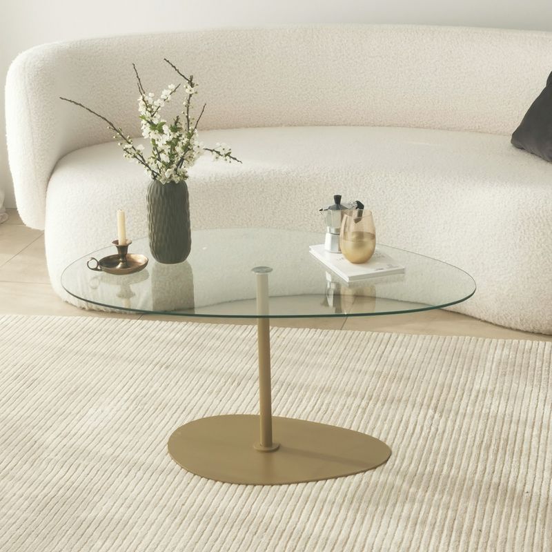 Casa si Gradina - Mobilier - Mese si birouri - Masute de cafea - Masuta de cafea, Hanah Home, sticla securizata, transparent auriu, 90x60x40 cm - Infinity.ro