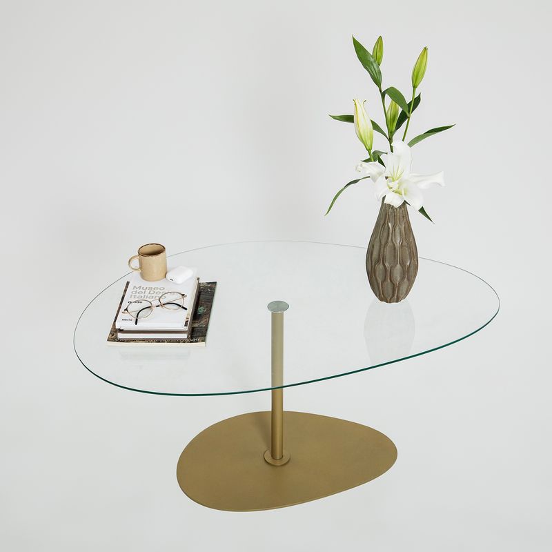 Casa si Gradina - Mobilier - Mese si birouri - Masute de cafea - Masuta de cafea, Hanah Home, sticla securizata, transparent auriu, 90x60x40 cm - Infinity.ro