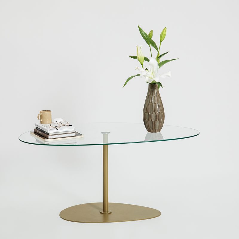 Casa si Gradina - Mobilier - Mese si birouri - Masute de cafea - Masuta de cafea, Hanah Home, sticla securizata, transparent auriu, 90x60x40 cm - Infinity.ro